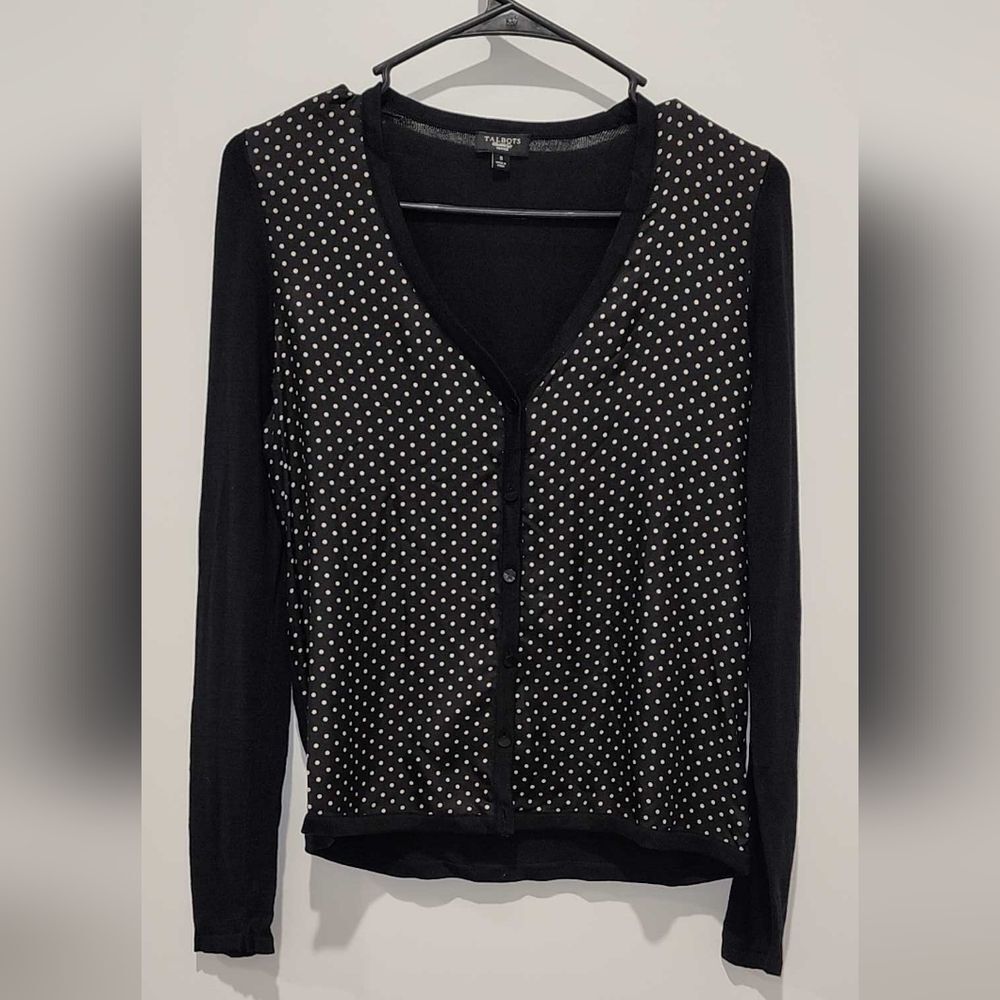 Talbots Black and White Polka Dot Silk Sweater - Small